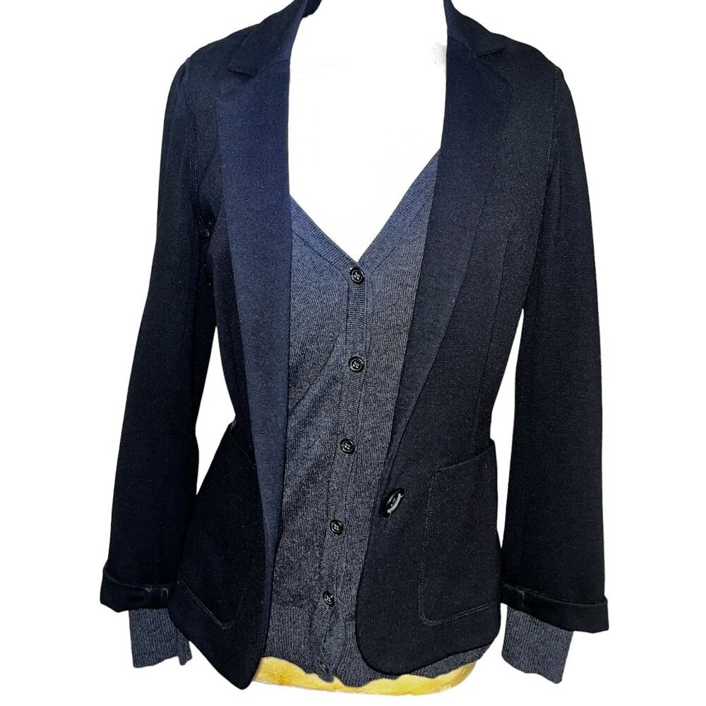 Bailey 44 Womens M Black Blazer With Attached Gray Cardigan Sweater Office Wear